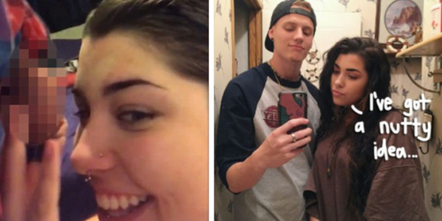 Woman uses boyfriends balls as a makeup sponge