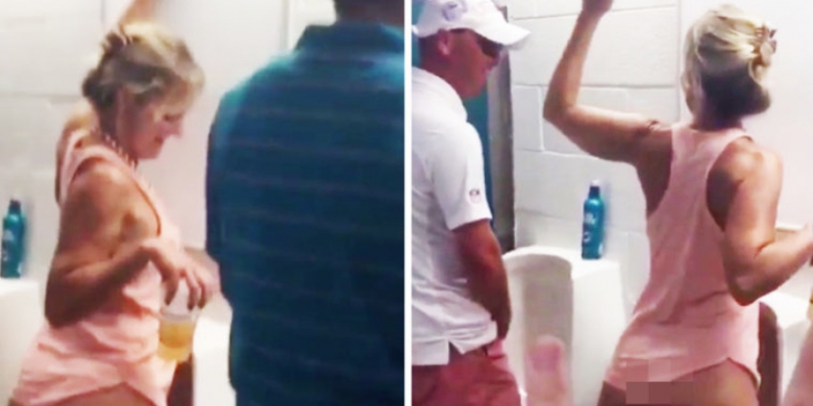 Woman at Miami Dolphins game cuts line to wee in men's urinal