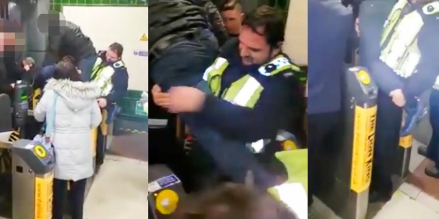 Dude gets his dick stuck in train station barrier after he tried to jump over