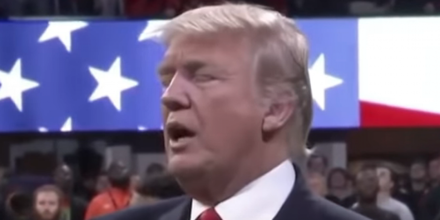 A Bad Lip Reading of Donald Trump singing the U.S national anthem, badly