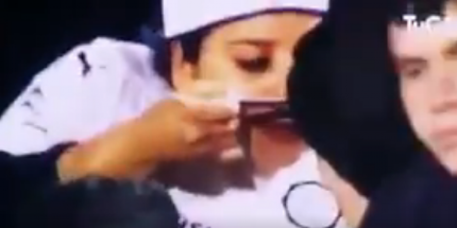 Paraguayan football fan celebrates goal with a big ol' line of chang