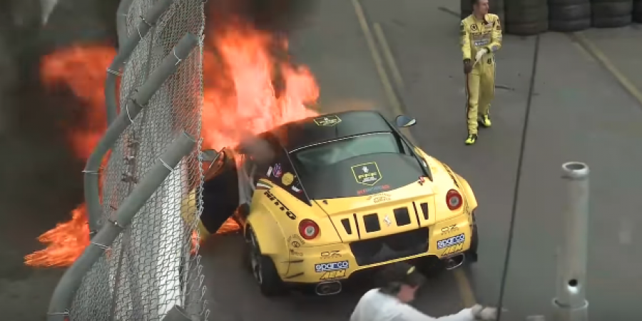 Watch this Ferrari catch fire during a Formula Drift race