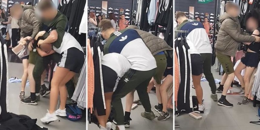 Boyfriends forced to separate their girlfriends as huge fight erupts in JD Sports