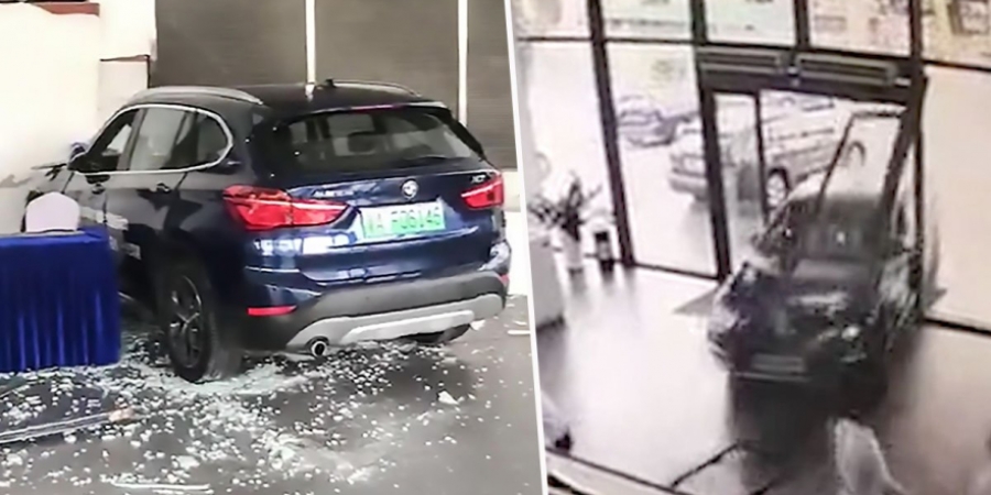 Woman test driving BMW Hybrid crashed straight through dealership window