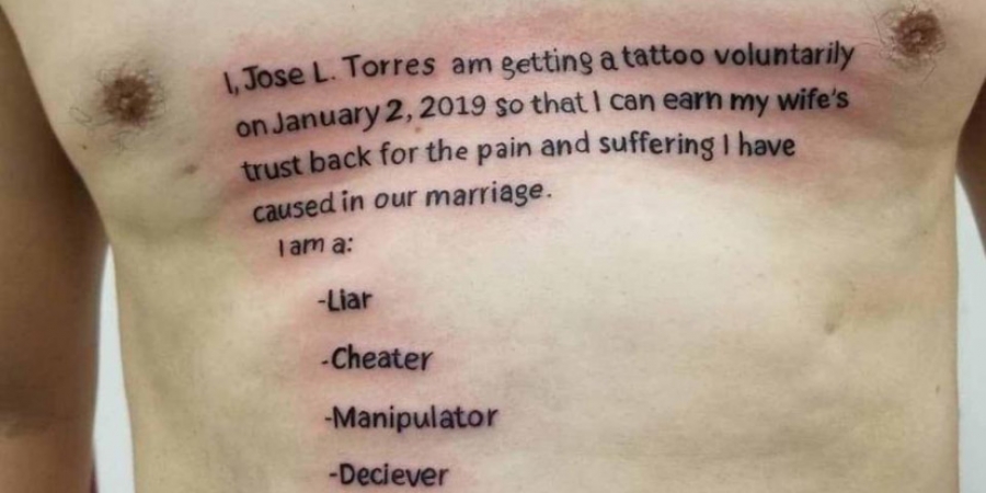 Guy gets a shitty tattoo to win his wife back after he cheated