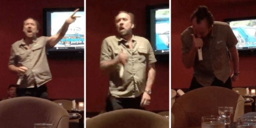 Nicolas Cage has a full on Karaoke meltdown while singing Purple Rain