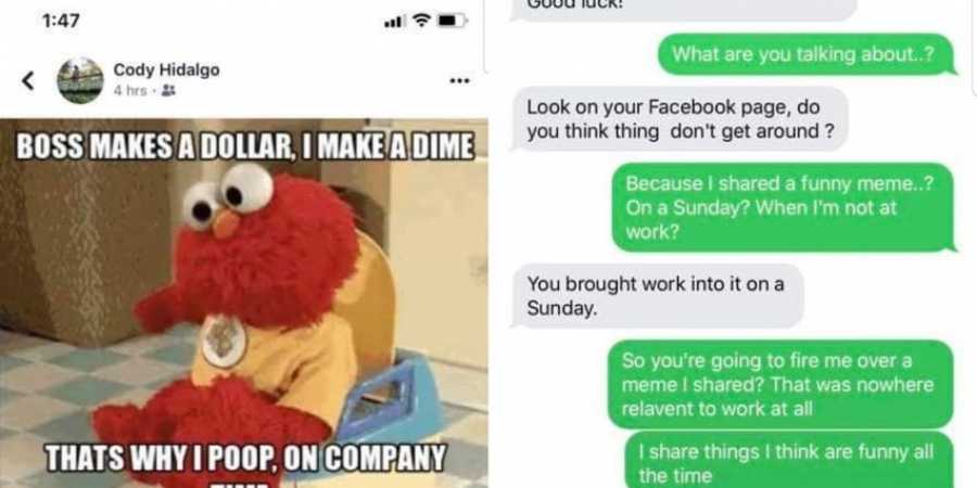 Dude gets fired after posting meme on Facebook about pooing at work