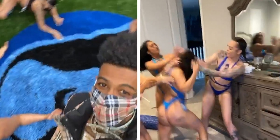 Rapper Blueface films strippers brawling at his house during lockdown