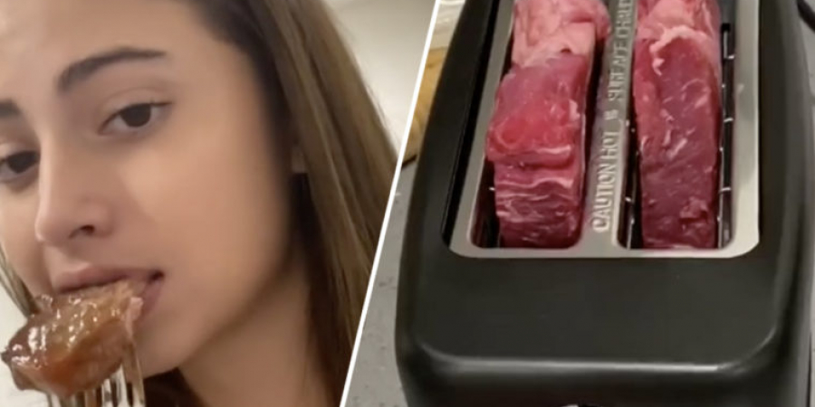 People are mad at this Tiktoker for cooking her steak in the toaster