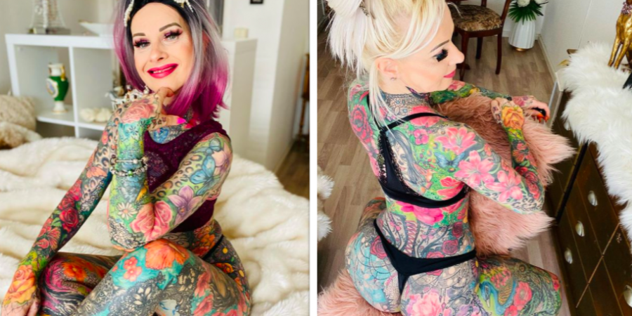 This smokin hot GILF has covered her entire body in tattoos